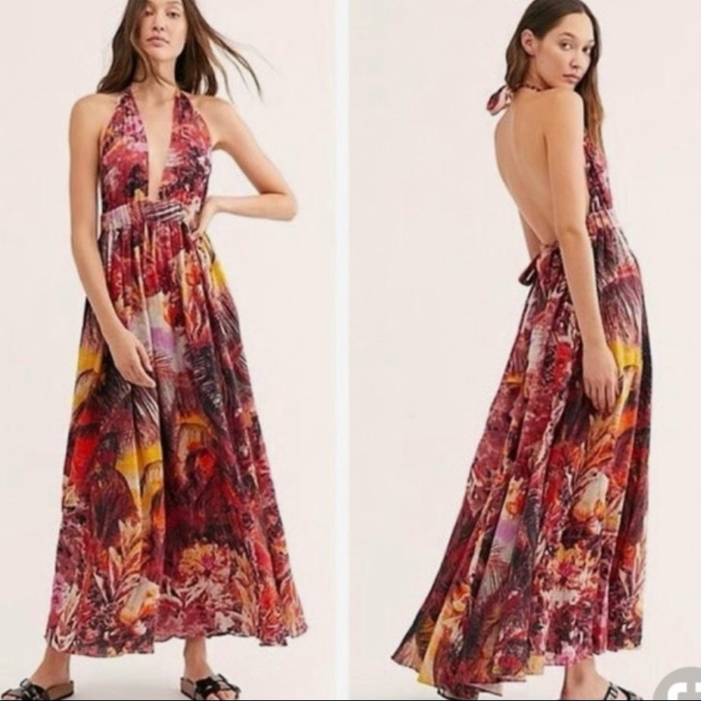 Free People Mika Maxi Dress Sunset Dreams Combo Halter Dress. Sz L - Picture 1 of 16